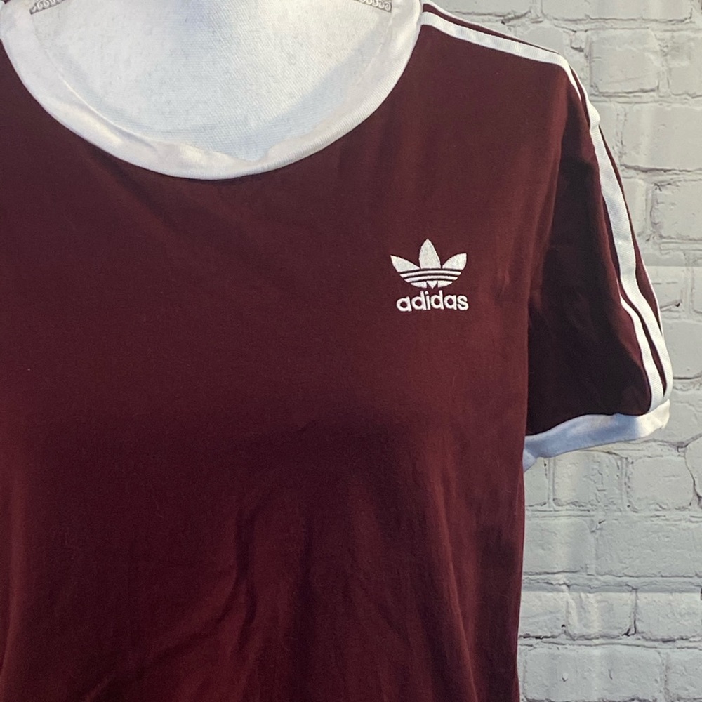 ADIDAS Women's Burgundy & White Short Sleeve T Shirt-Small - Picture 2 of 4